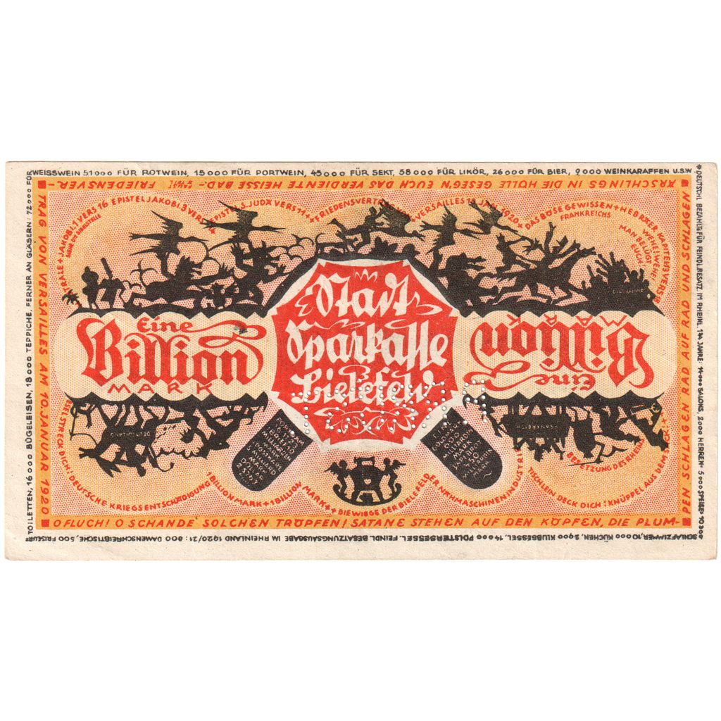 Niemcy, Bielefeld, 1 Billion Mark, 1922-12-15, AU(55-58)