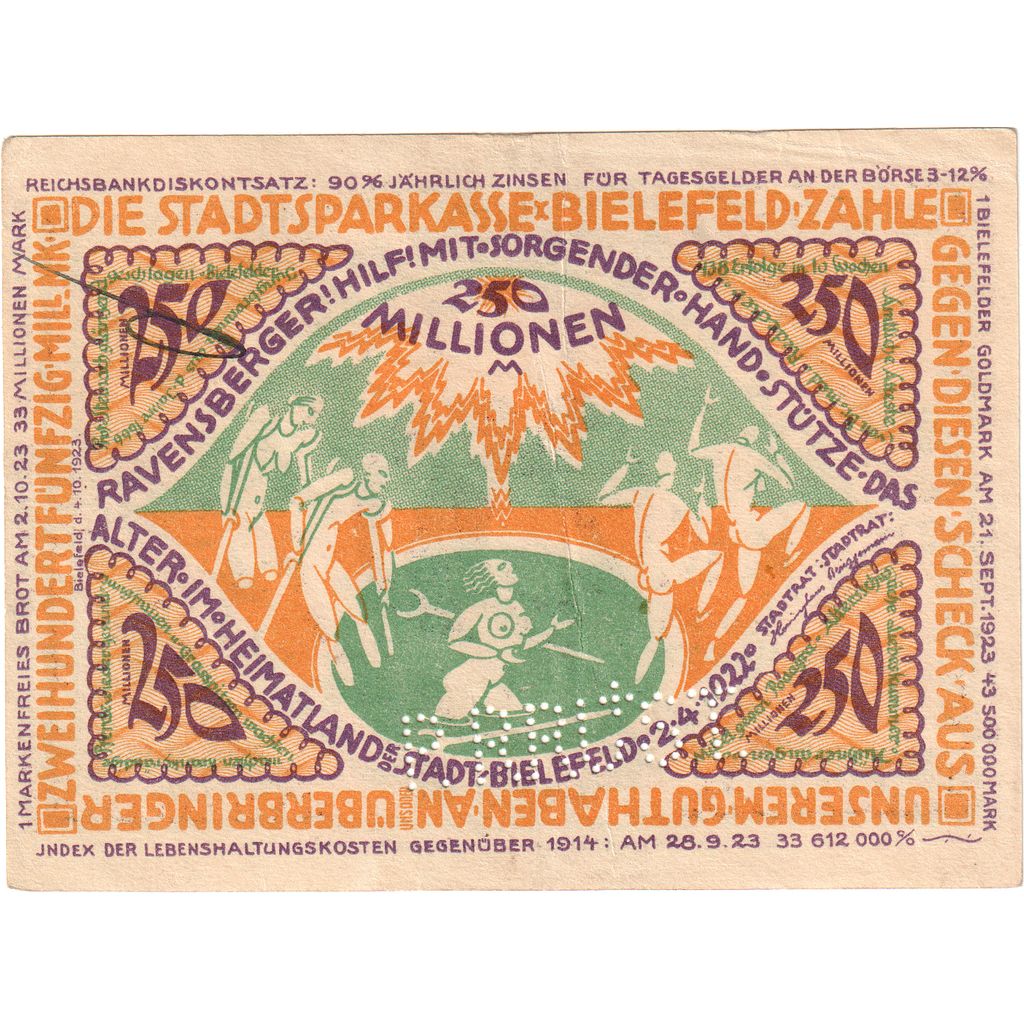 Niemcy, Bielefeld, 250 Millionen Mark, 1922-04-02, EF(40-45)