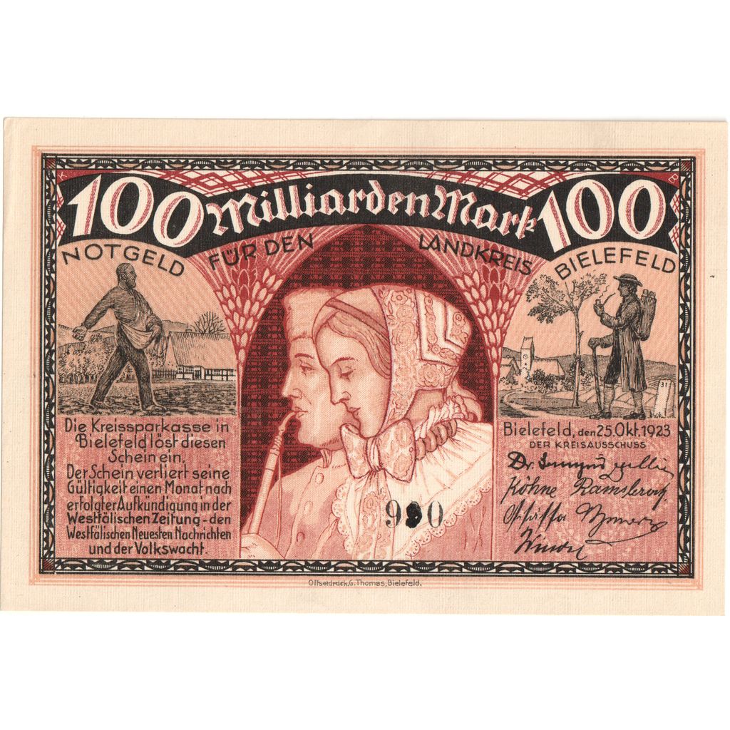 Alemania, Bielefeld, 100 Milliarden Mark, 1923-10-25, SC