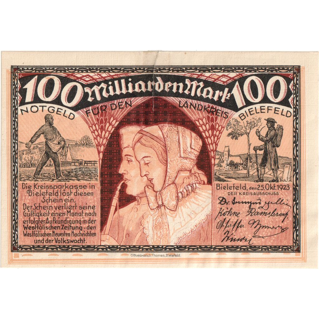 Niemcy, Bielefeld, 100 Milliarden Mark, 1923-10-25, EF(40-45)