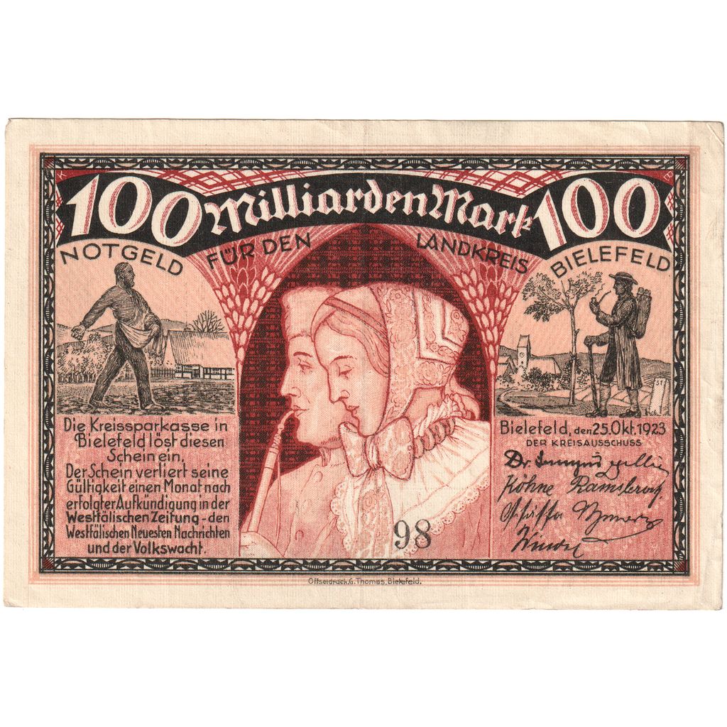 Alemania, Bielefeld, 100 Milliarden Mark, 1923-10-25, EBC