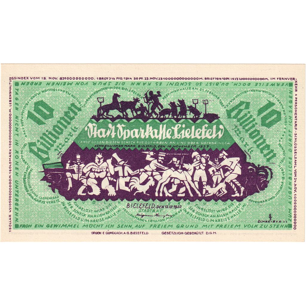 Niemcy, Bielefeld, 10 Billion Mark, 1922-12-15, UNC(63)