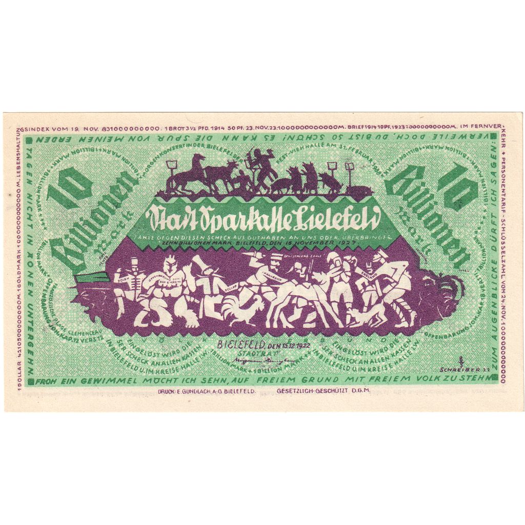 Alemania, Bielefeld, 10 Billion Mark, 1922-12-15, SC