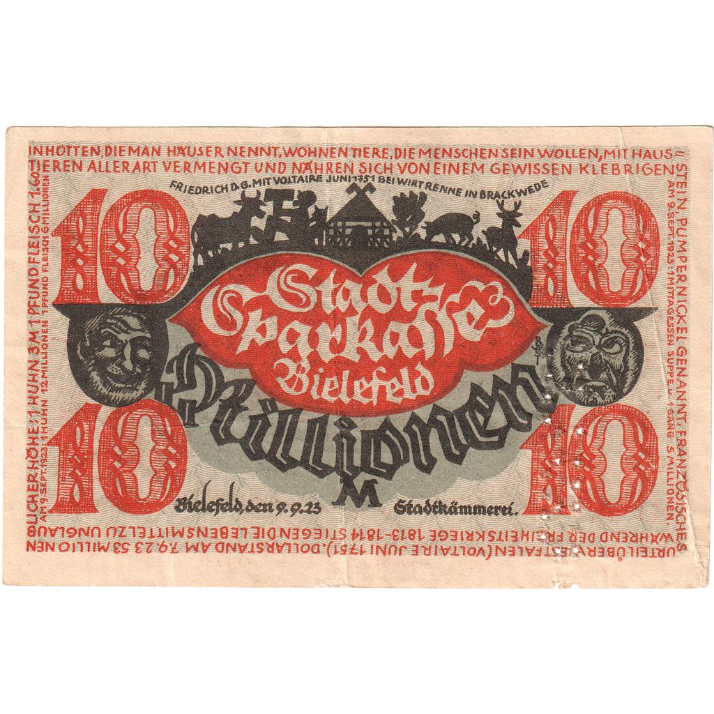 Niemcy, Bielefeld, 10 Millionen Mark, 1923-09-09, EF(40-45)