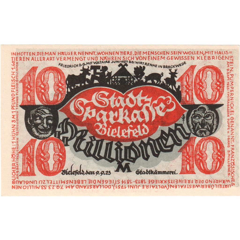Niemcy, Bielefeld, 10 Millionen Mark, 1923-09-09, UNC(63)