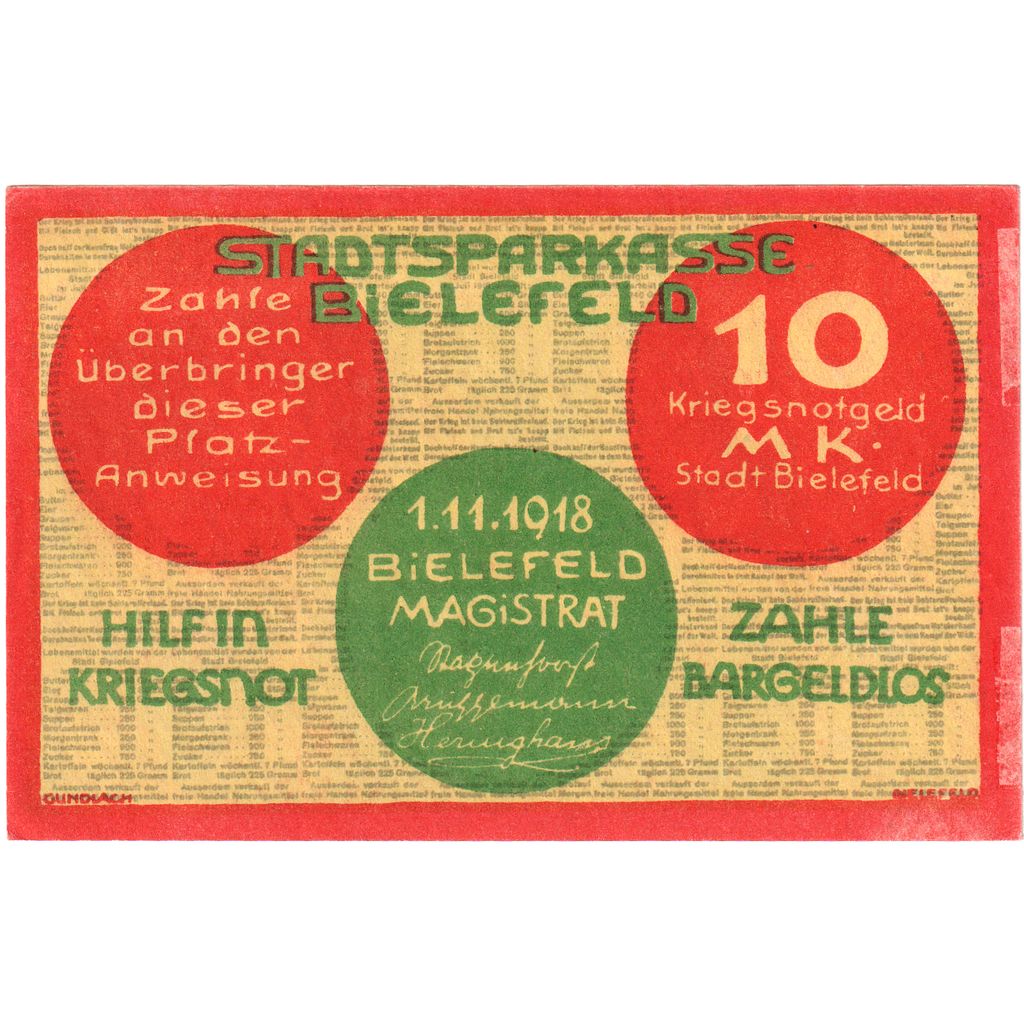 Deutschland, Bielefeld, 10 Mark, 1918-11-01, VZ