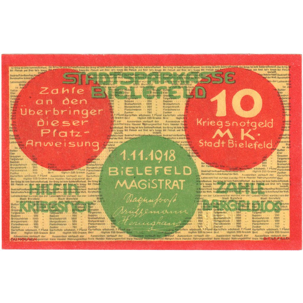 Deutschland, Bielefeld, 10 Mark, 1918-11-01, UNZ
