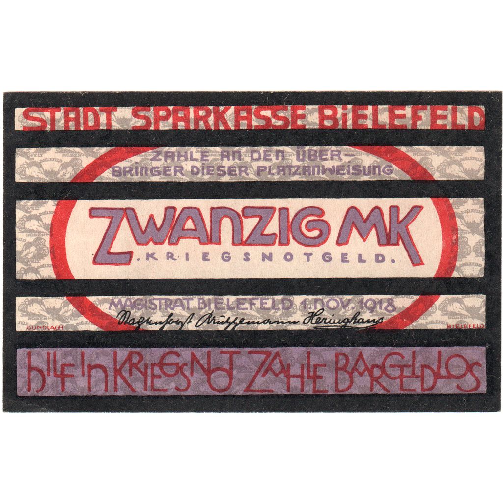 Deutschland, Bielefeld, 20 Mark, 1918-11-01, UNZ-