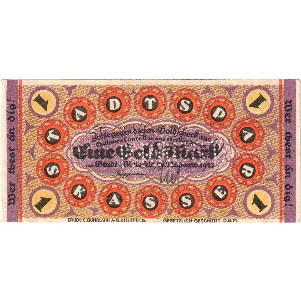 Deutschland, Bielefeld, 1 Gold Mark, 1923-11-24, VZ
