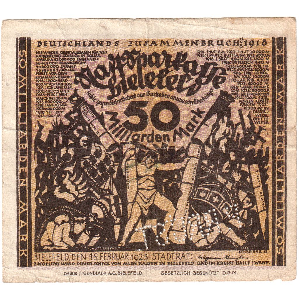 Germany, Bielefeld, 50 Milliarden Mark, 1923-02-15, VF(20-25)