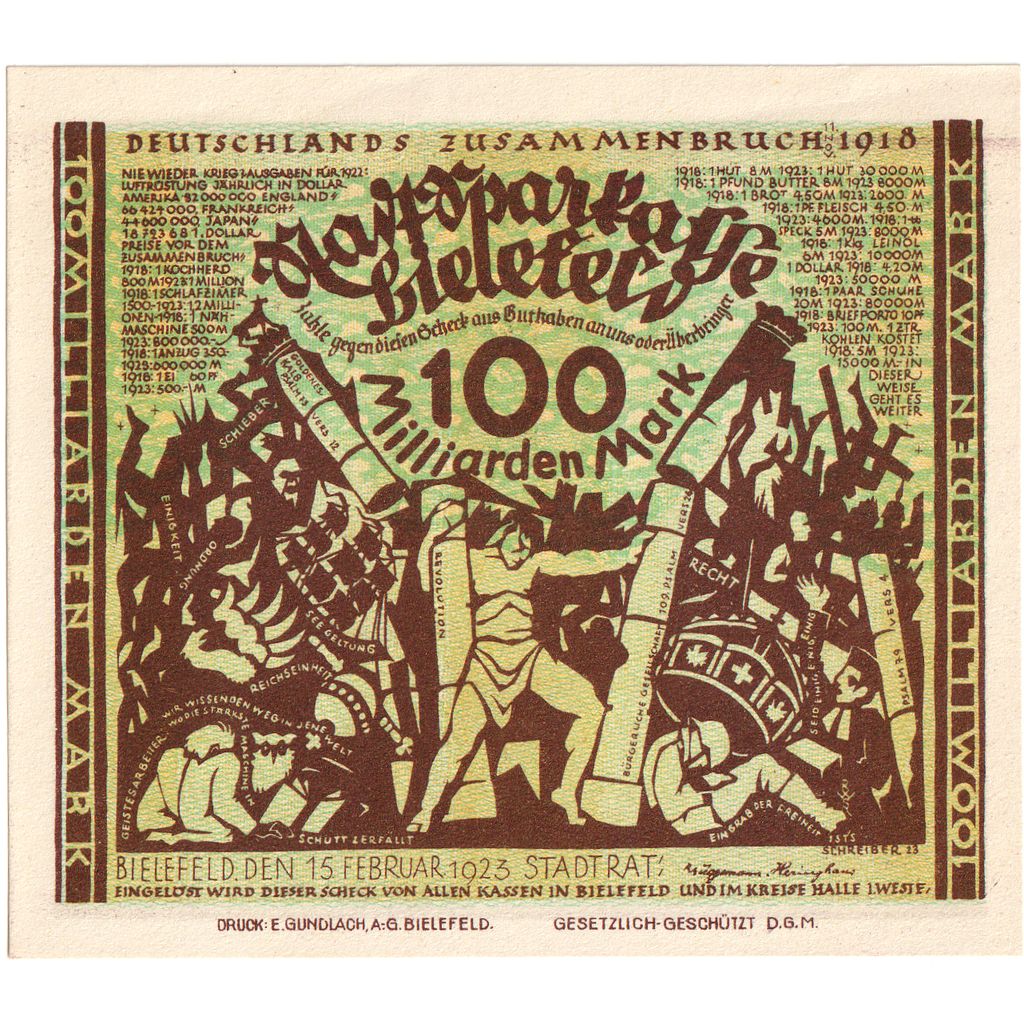 Allemagne, Bielefeld, 100 Milliarden Mark, 1923-02-15, SPL