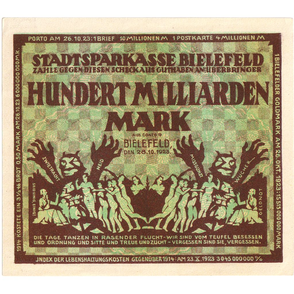 Deutschland, Bielefeld, 100 Milliarden Mark, 1923-02-15, VZ