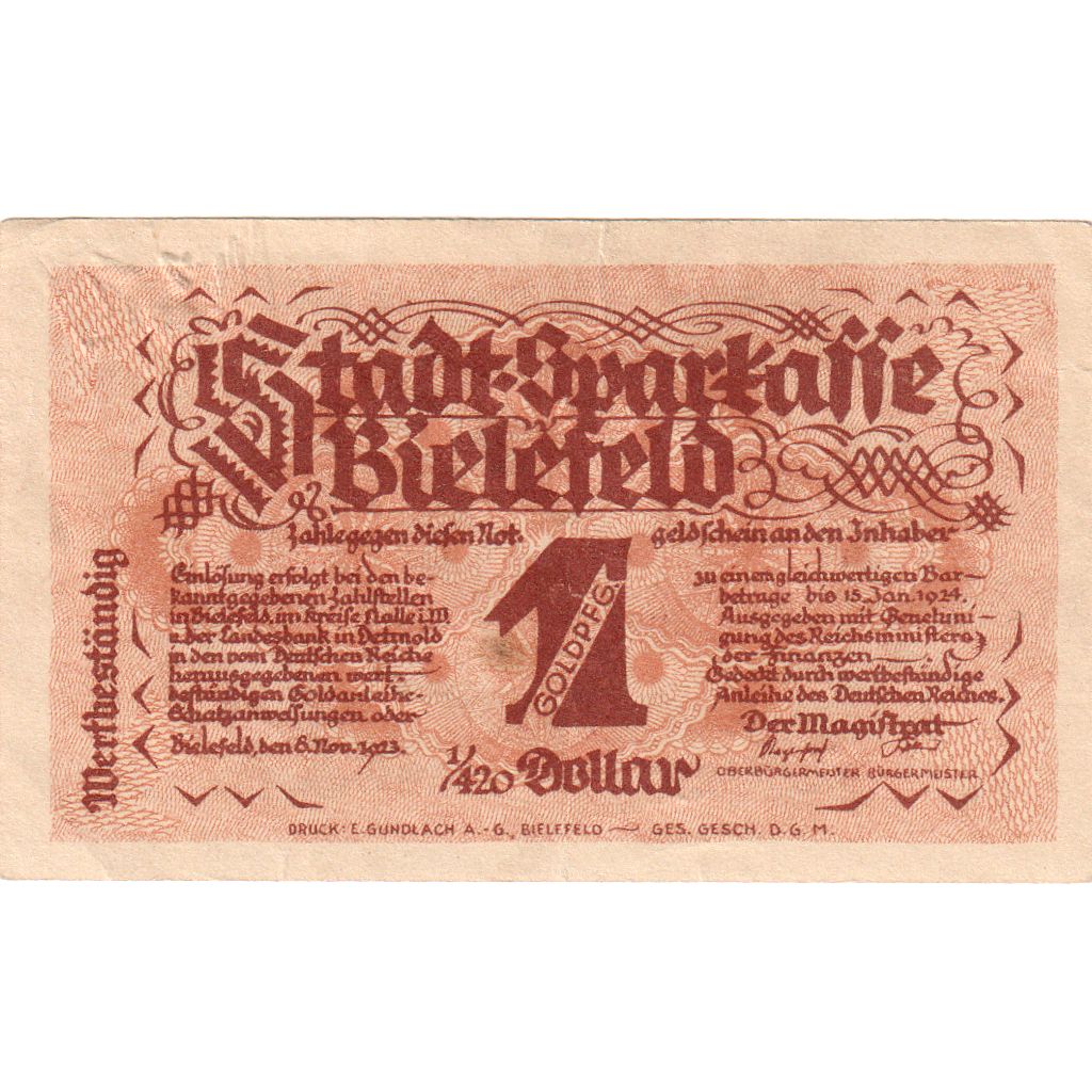 Duitsland, Bielefeld, 1 Goldpfennig, 1923-11-08, TTB