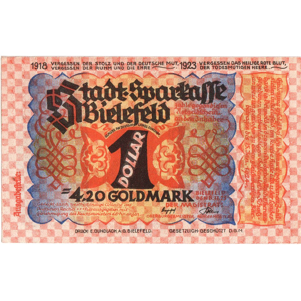 Niemcy, Bielefeld, 4.20 Goldmark, 1923-11-06, UNC(63)