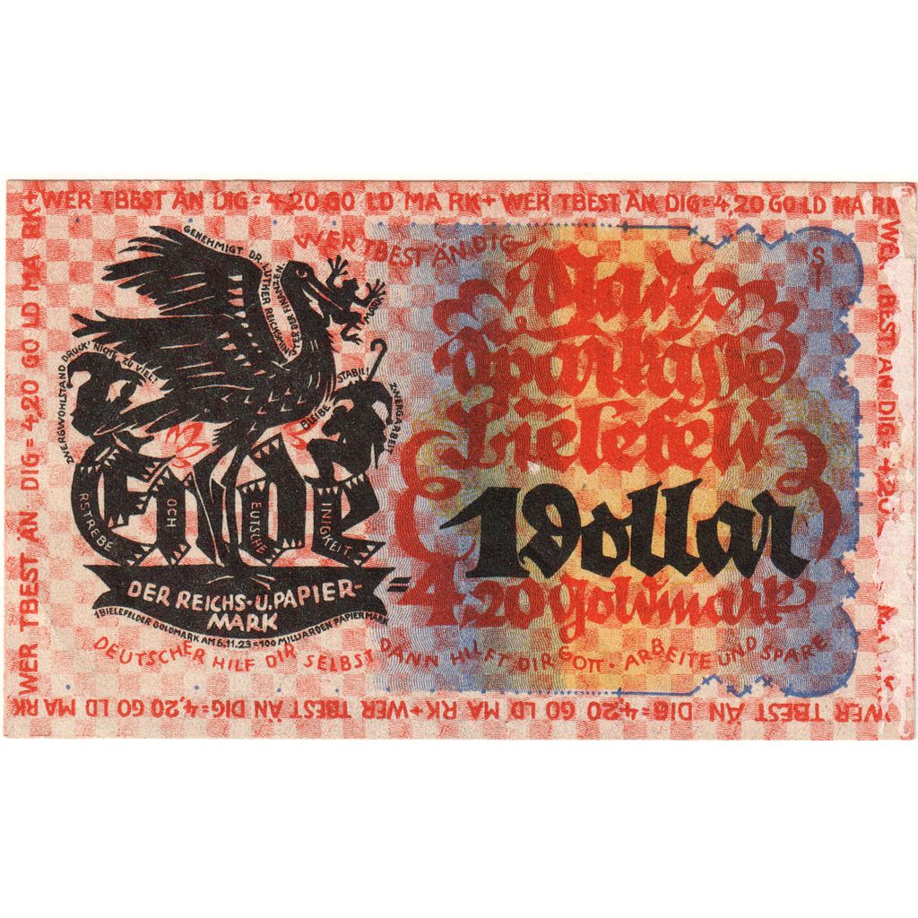 Alemanha, Bielefeld, 4.20 Goldmark, 1923-11-06, AU(50-53)