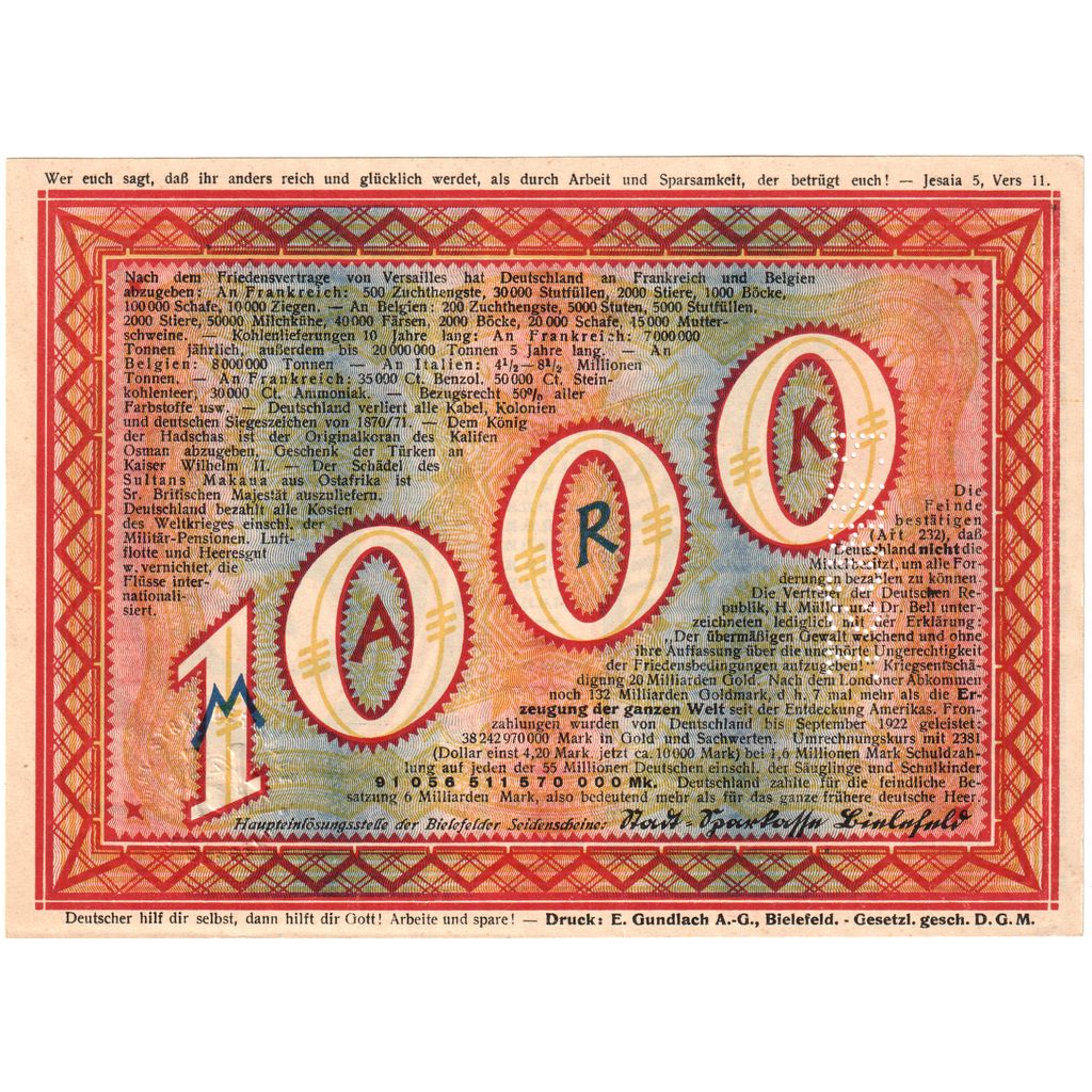 Alemania, Bielefeld, 1000 Mark, 1922-11-21, SC