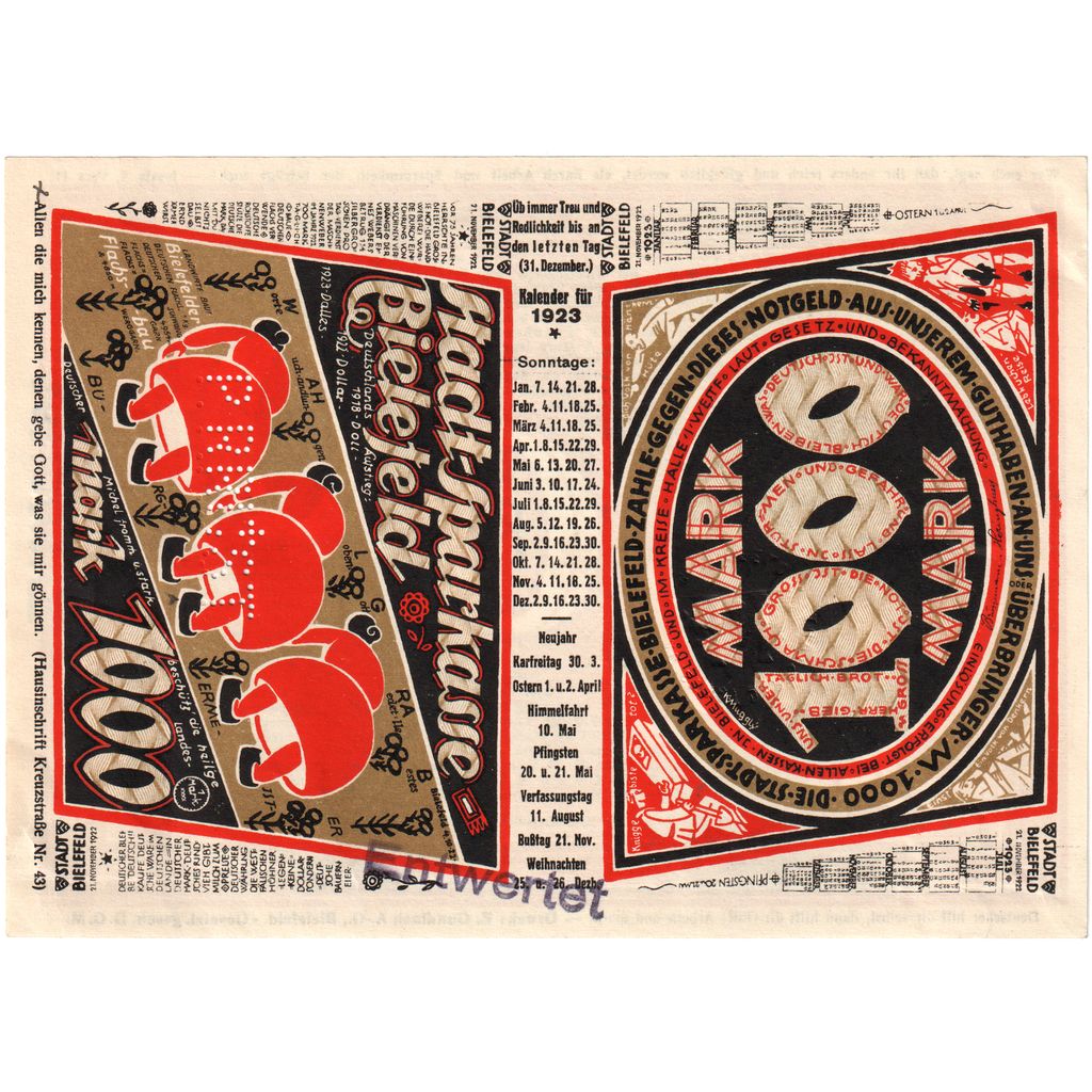 Germania, Bielefeld, 1000 Mark, 1922-11-21, BB+