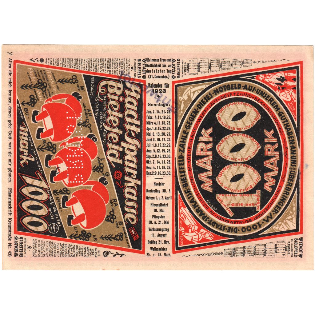 Germania, Bielefeld, 1000 Mark, 1922-11-21, SPL-