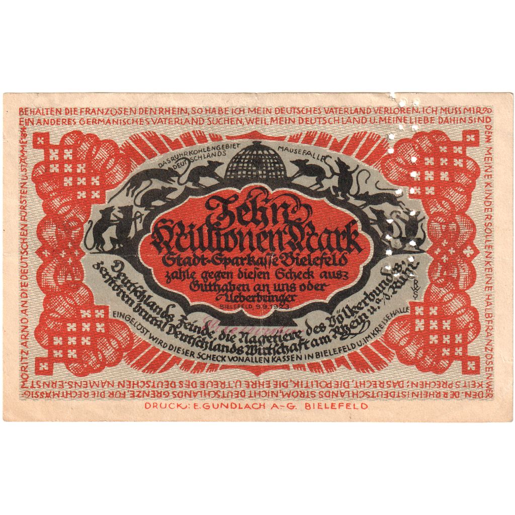Alemania, Bielefeld, 10 Millionen Mark, 1923-09-09, MBC+