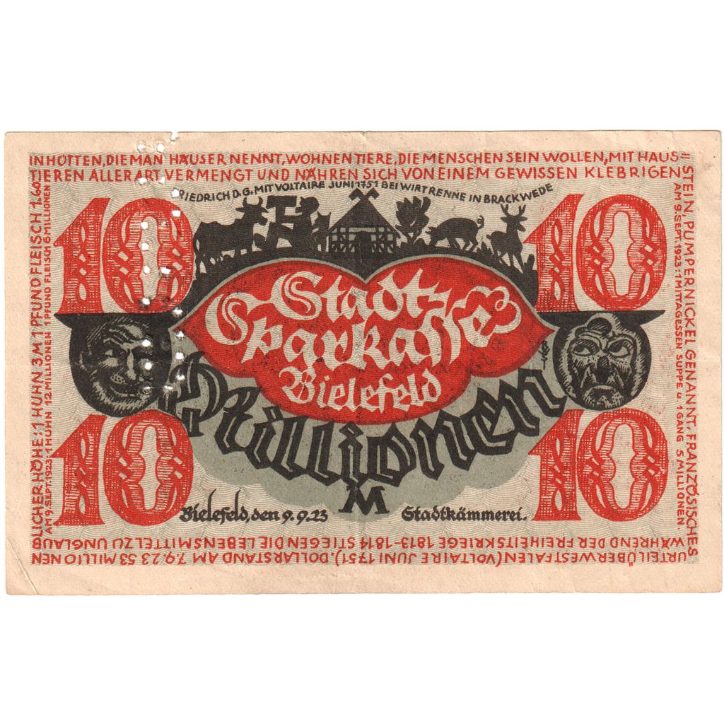 Alemania, Bielefeld, 10 Millionen Mark, 1923-09-09, MBC+
