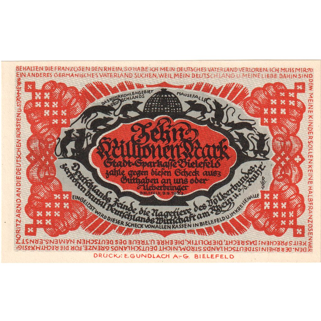 Duitsland, Bielefeld, 10 Millionen Mark, 1923-09-09, SPL