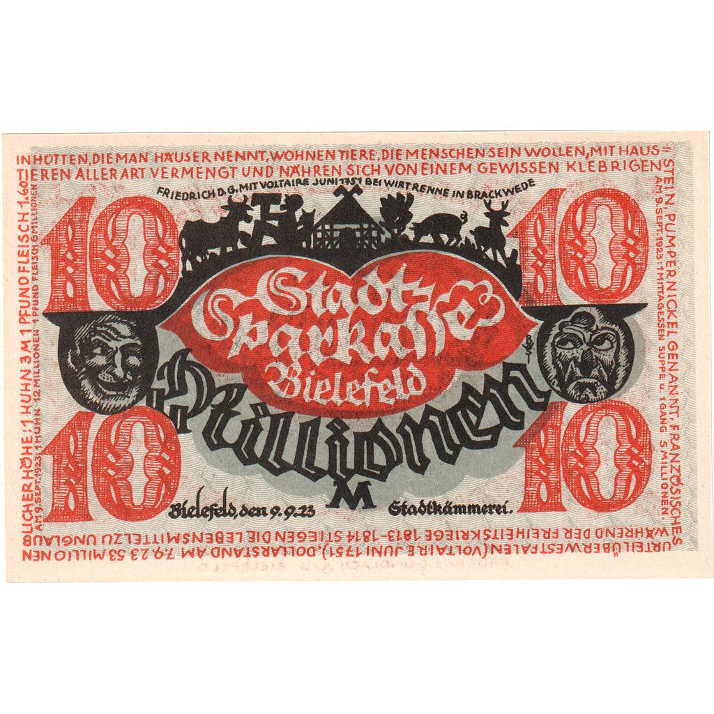 Duitsland, Bielefeld, 10 Millionen Mark, 1923-09-09, SPL