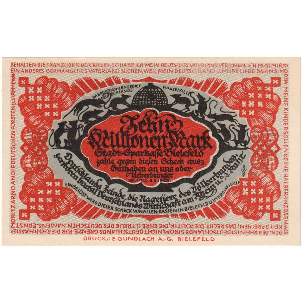 Duitsland, Bielefeld, 10 Millionen Mark, 1923-09-09, SPL