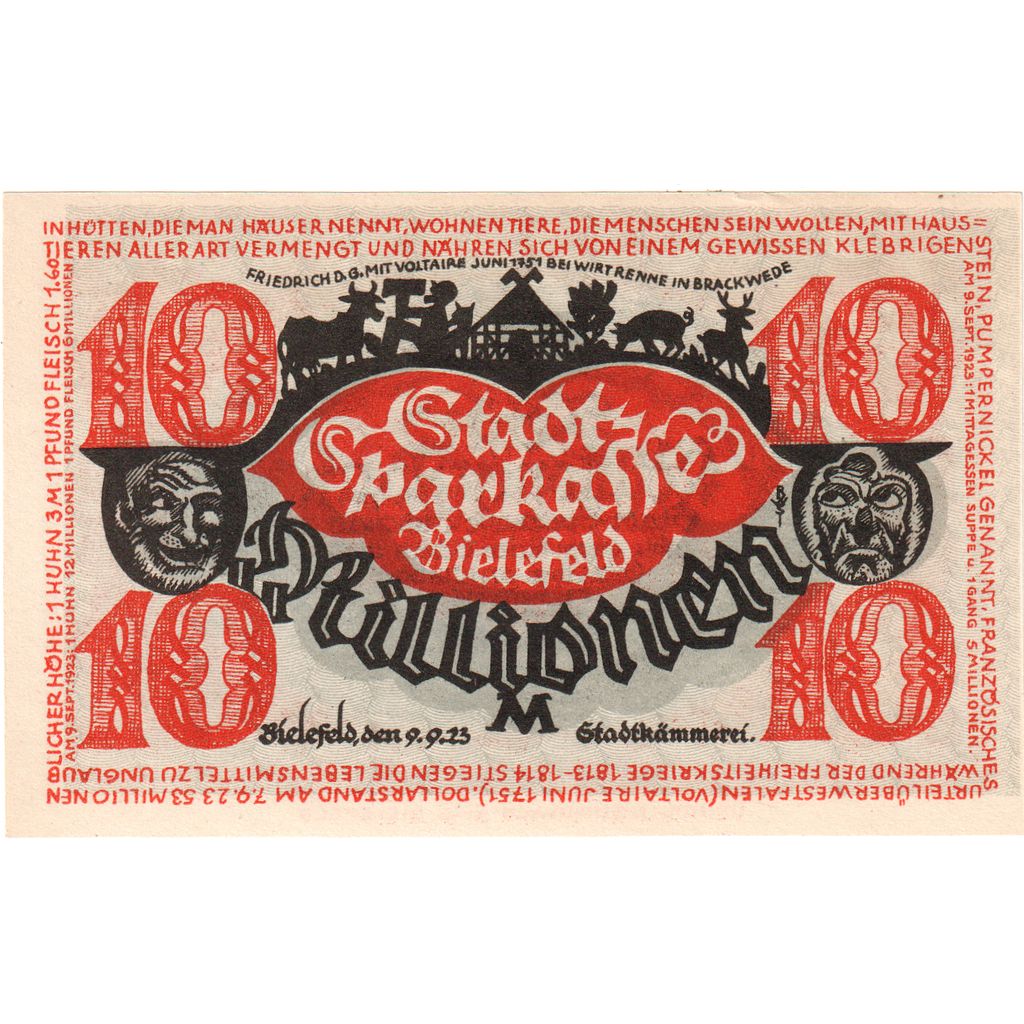 Duitsland, Bielefeld, 10 Millionen Mark, 1923-09-09, SPL