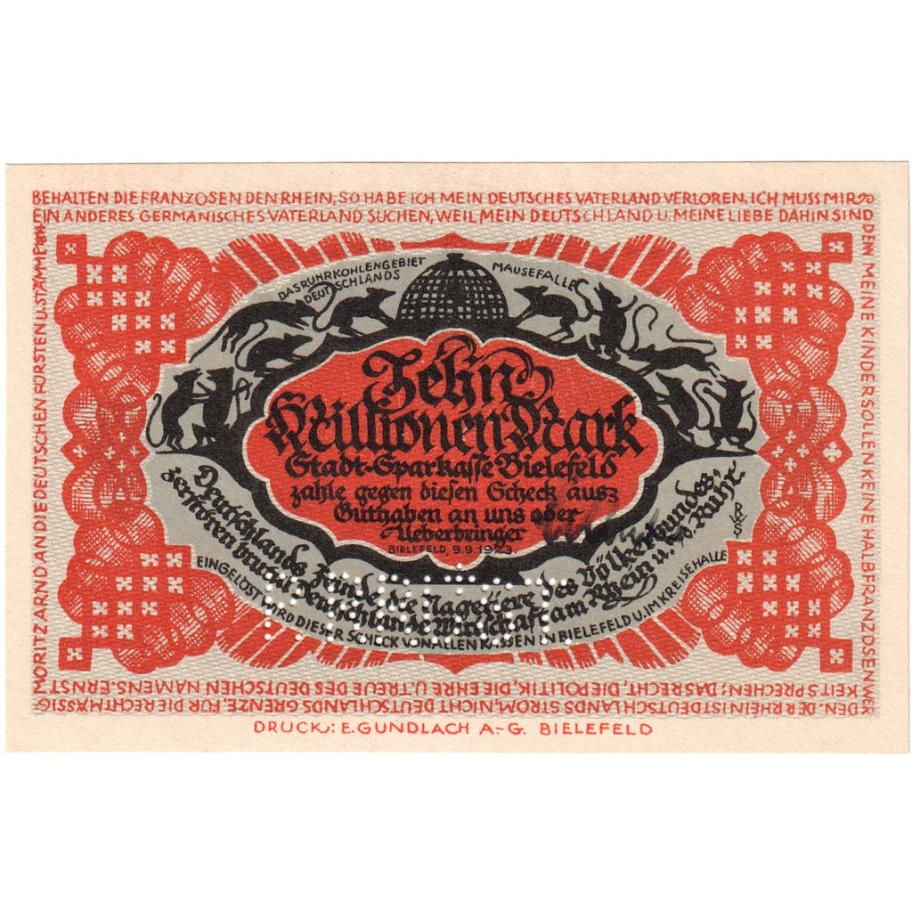 Duitsland, Bielefeld, 10 Millionen Mark, 1923-09-09, SPL