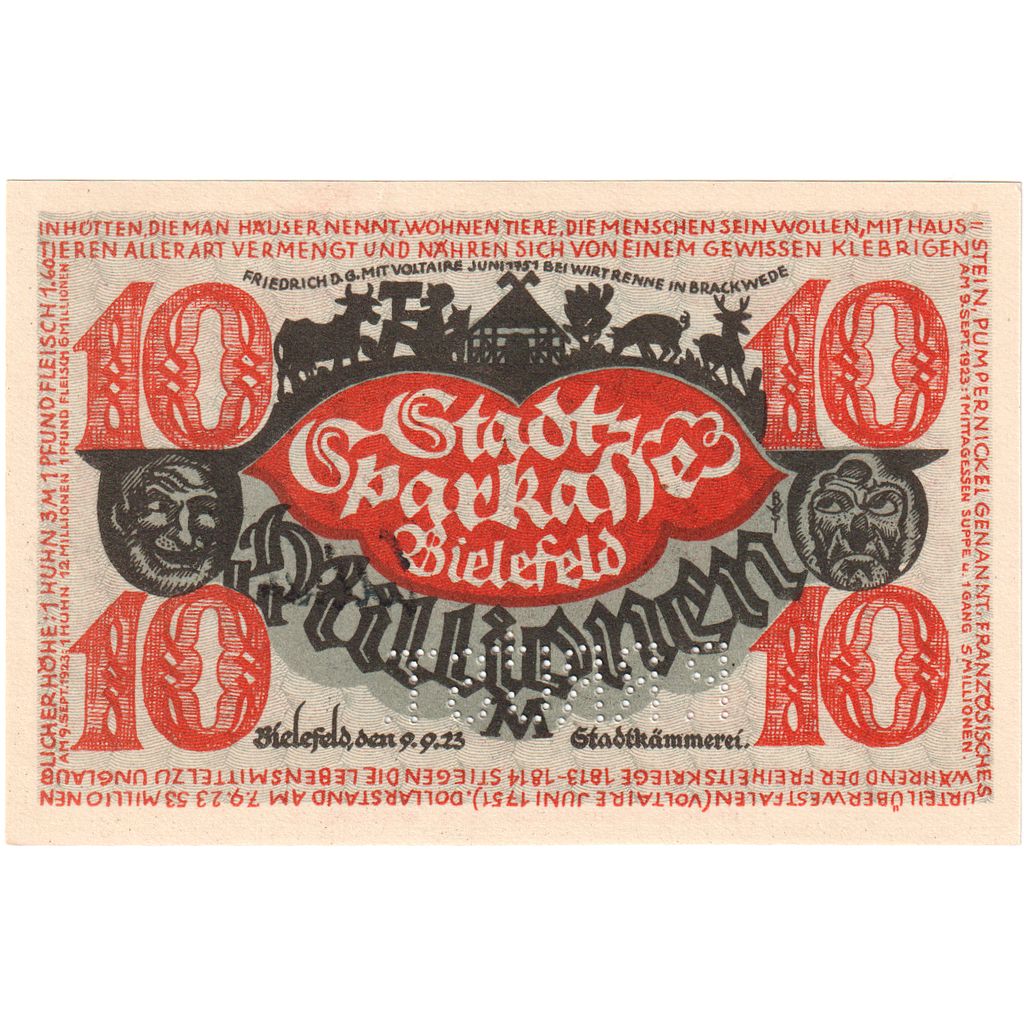 Duitsland, Bielefeld, 10 Millionen Mark, 1923-09-09, SPL