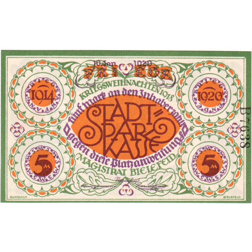 Germania, Bielefeld, 5 Mark, 1920-01-10, SPL