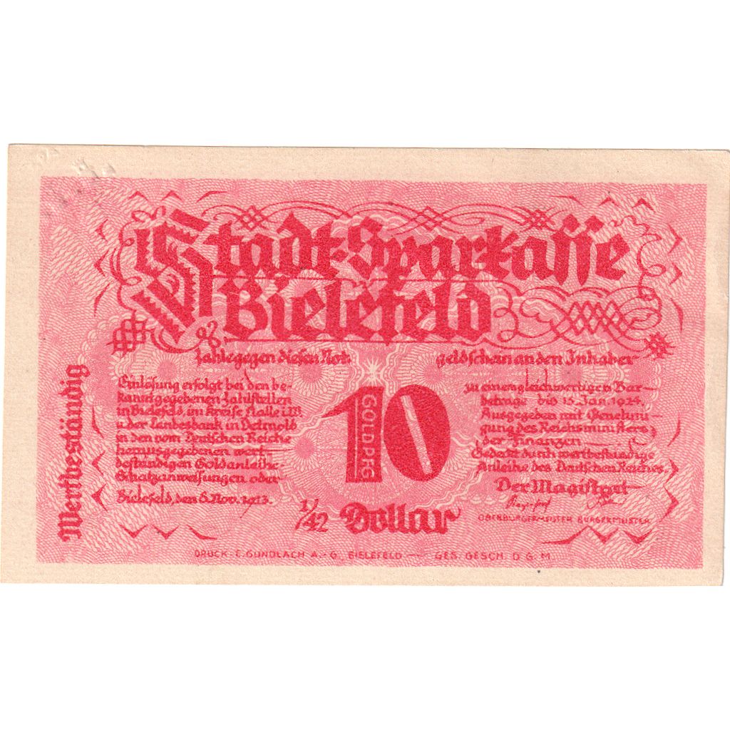 Deutschland, Bielefeld, 10 Goldpfenning, 1923-11-08, UNZ-, Grabowski:94