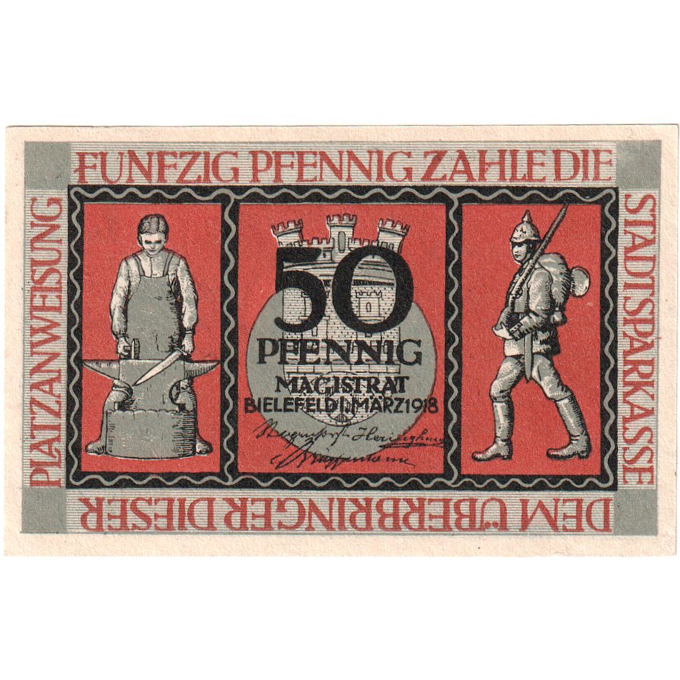 Germania, Bielefeld, 50 Pfennig, 1918-03-01, SPL, Grabowski:B44.5