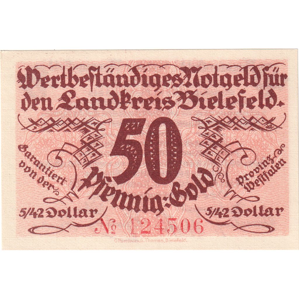 Niemcy, Bielefeld, 50 PFENNIG-GOLD, 1923-11-28, UNC(63)