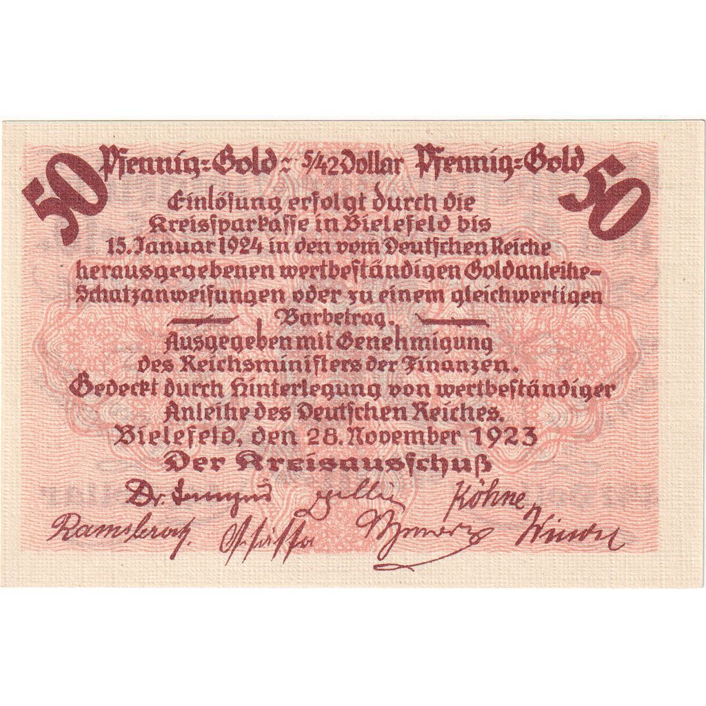Deutschland, Bielefeld, 50 PFENNIG-GOLD, 1923-11-28, UNZ-
