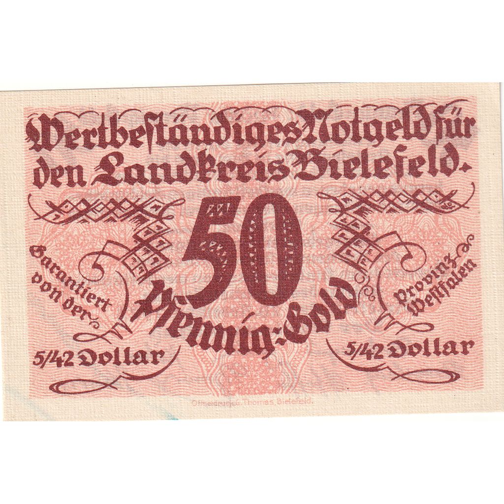 Niemcy, Bielefeld, 50 PFENNIG-GOLD, 1923-11-28, AU(55-58)