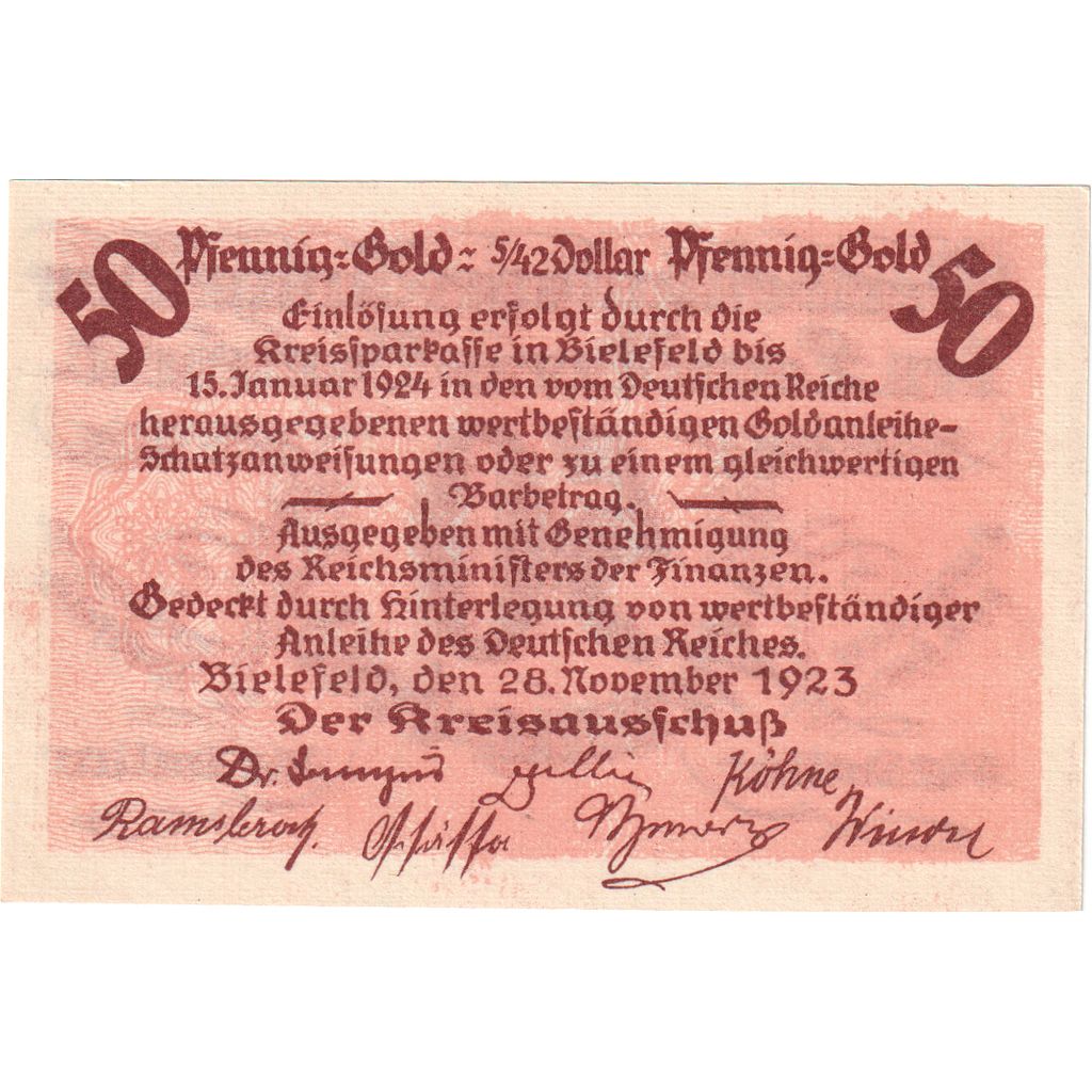 Germany, Bielefeld, 50 PFENNIG-GOLD, 1923-11-28, AU(55-58)