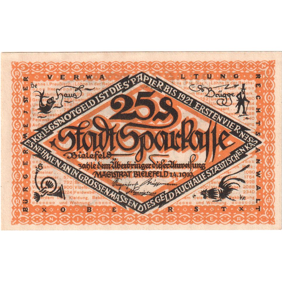 Germany, Bielefeld, 25 Pfennig, 1919-04-01, UNC(63), Grabowski:B44.9b