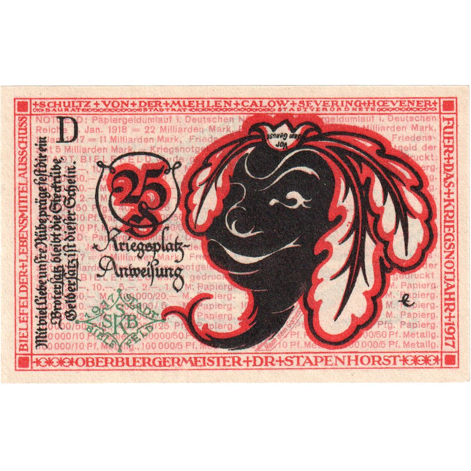 Duitsland, Bielefeld, 25 Pfennig, 1917-07-01, SPL, Grabowski:B44.9b