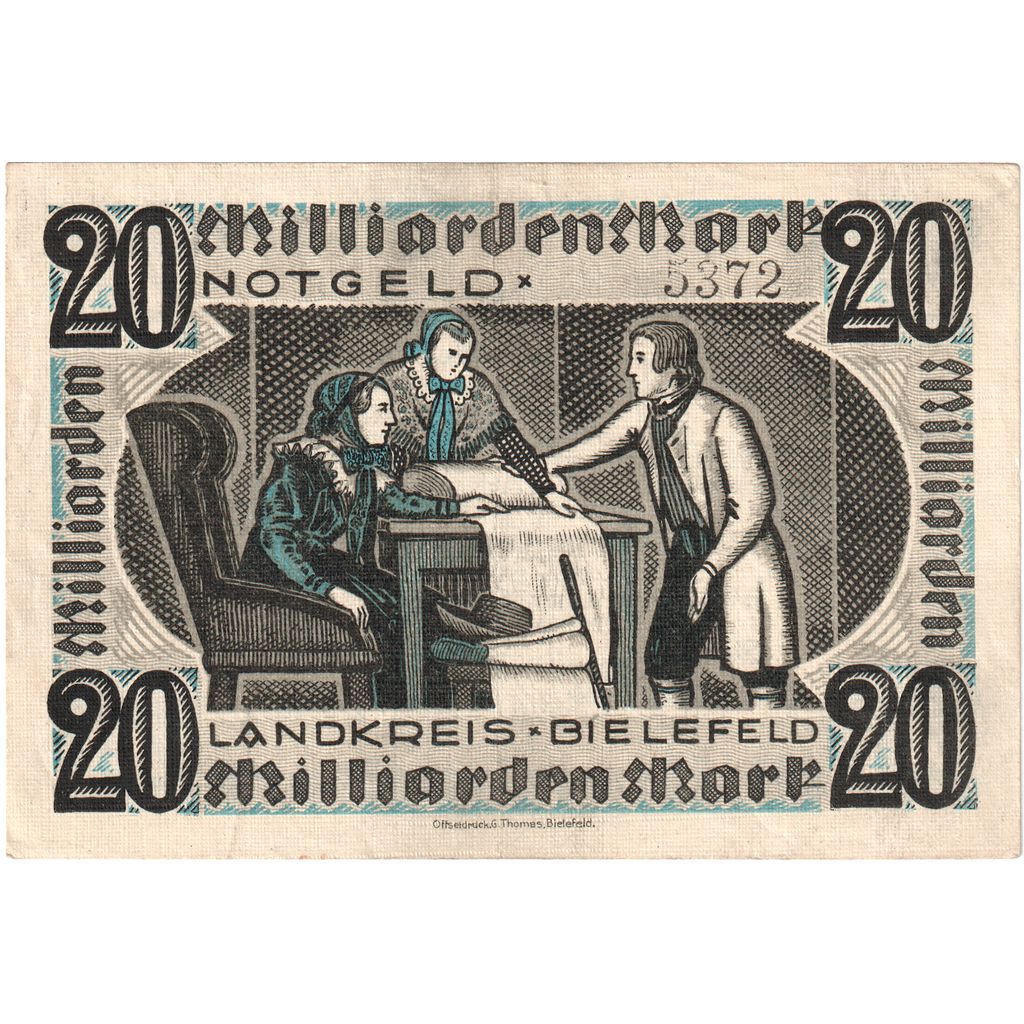 Niemcy, Bielefeld, 20 Milliarden Mark, 1923-10-25, AU(55-58)