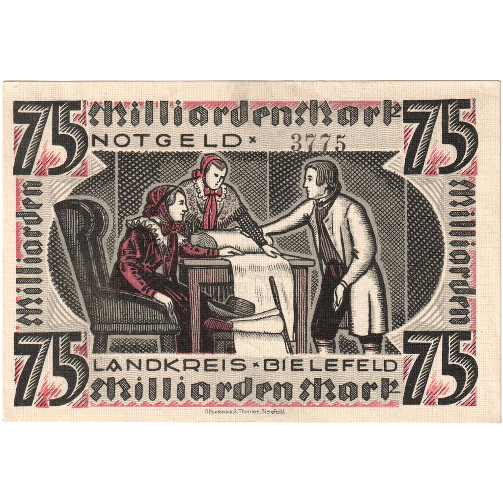 Germany, Bielefeld, 75 Milliarden Mark, 1923-10-25, UNC(63)