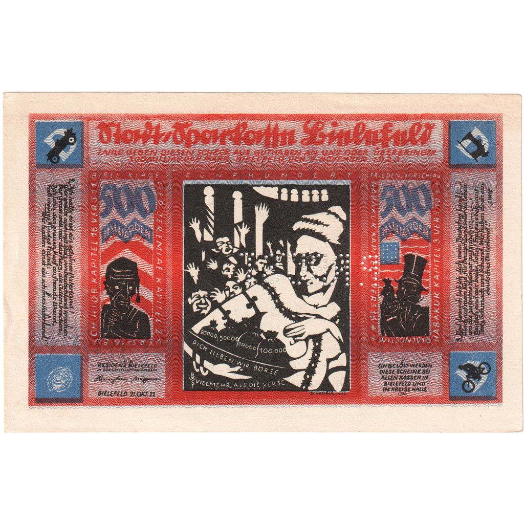 Alemanha, Bielefeld, 500 Milliarden Mark, 1922-10-21, UNC(63)