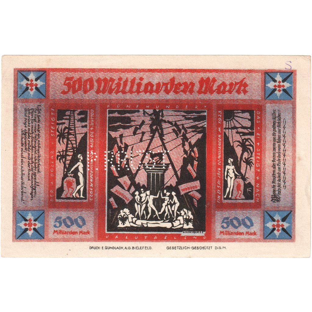Alemanha, Bielefeld, 500 Milliarden Mark, 1922-10-21, UNC(63)