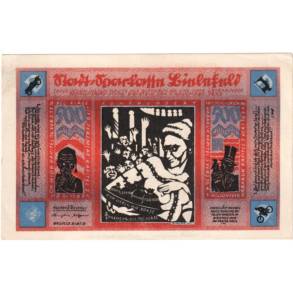 Allemagne, Bielefeld, 500 Milliarden Mark, 1922-10-21, SUP