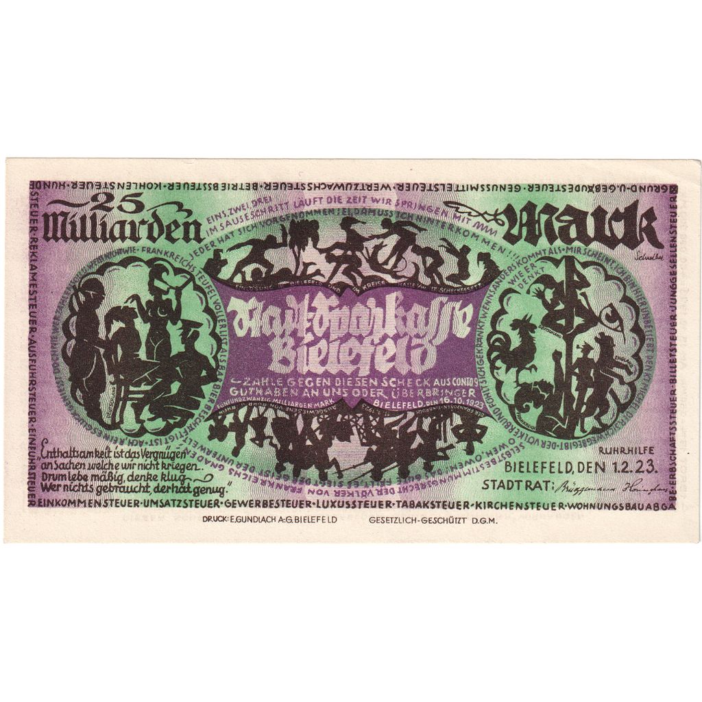 Germany, Bielefeld, 25 Milliarden Mark, 1923-02-01, AU(55-58)