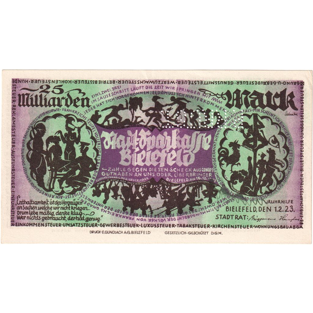 Germany, Bielefeld, 25 Milliarden Mark, 1923-02-01, UNC(60-62)