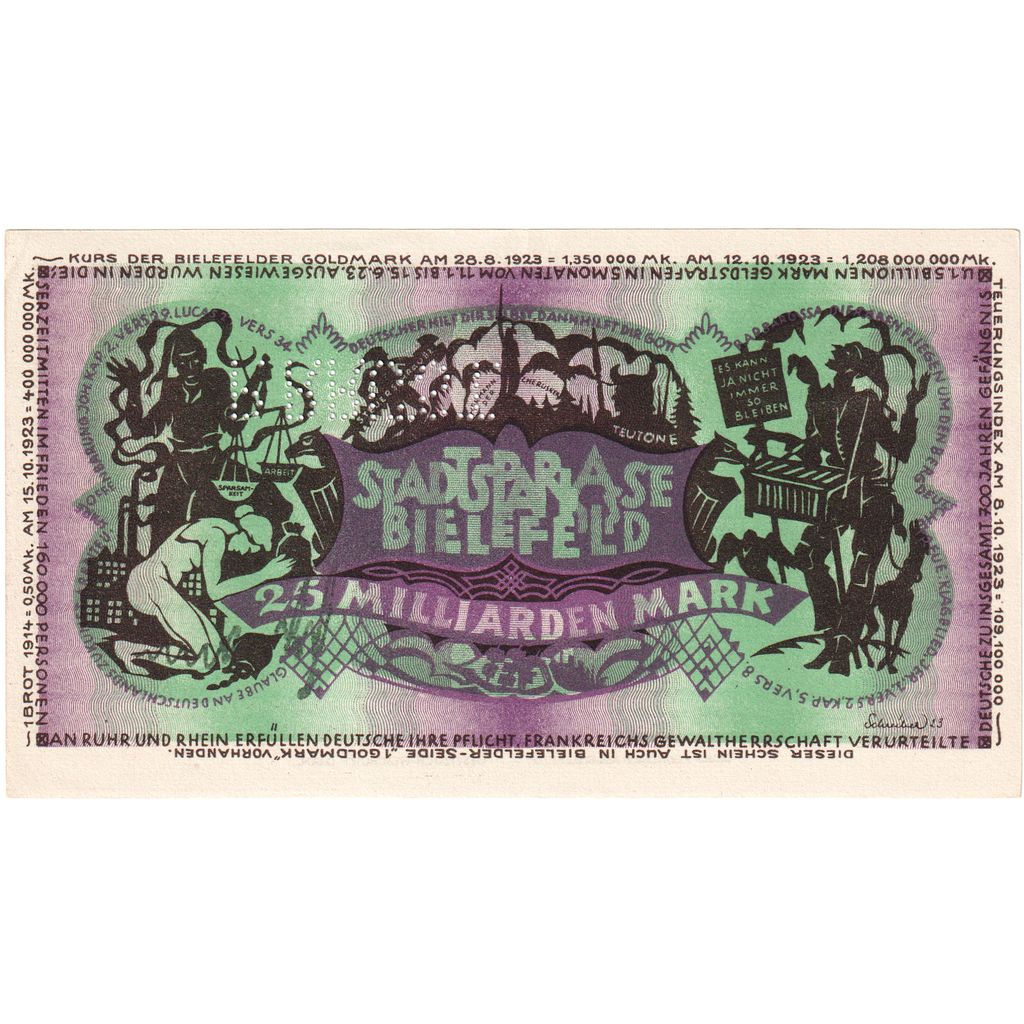 Germany, Bielefeld, 25 Milliarden Mark, 1923-02-01, UNC(60-62)