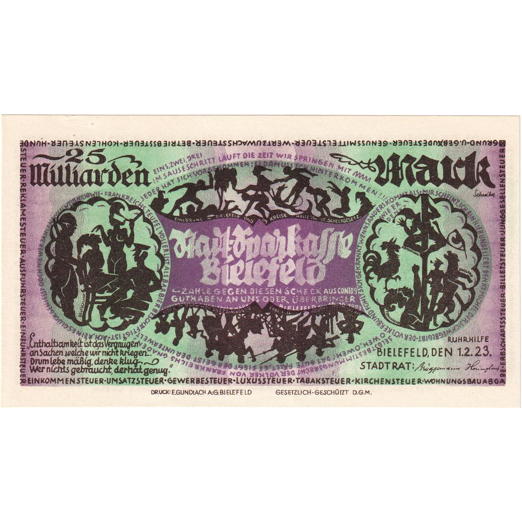 Alemania, Bielefeld, 25 Milliarden Mark, 1923-02-01, SC