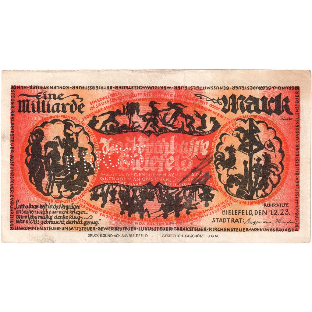 Germany, Bielefeld, 1 Milliarde Mark, 1923-02-01, EF(40-45)