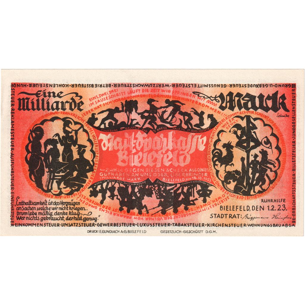 Allemagne, Bielefeld, 1 Milliarde Mark, 1923-02-01, SPL